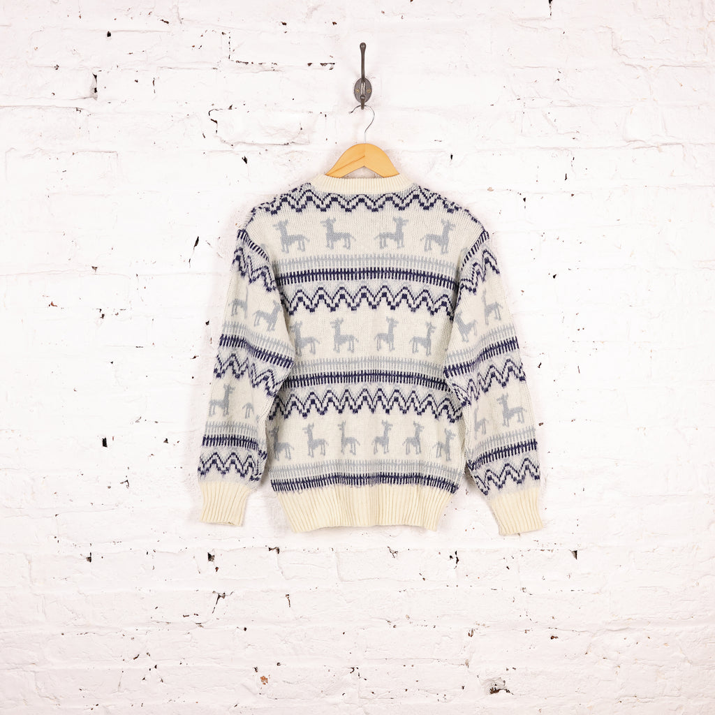 Christmas Reindeer Pattern Knit Jumper - White - L