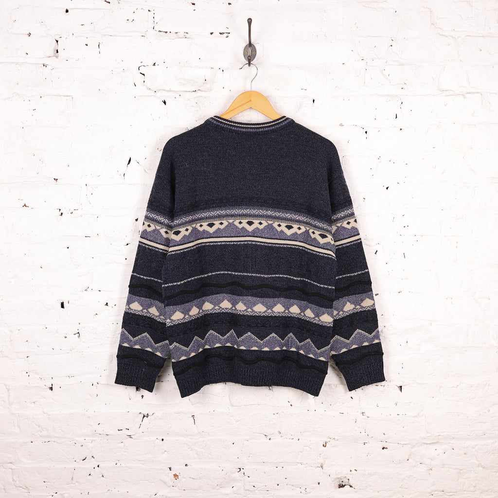 90s Pattern Knit Jumper - Blue - M