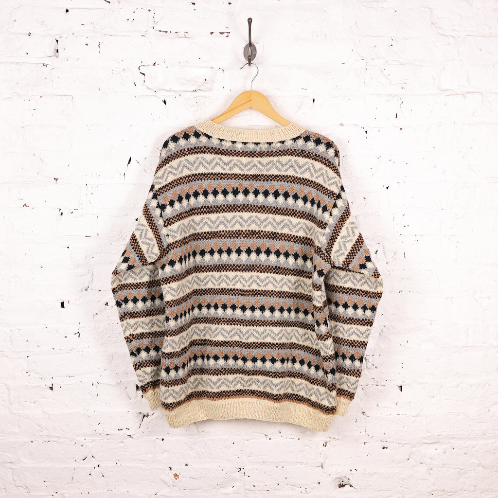 90s Pattern Knit Wool Jumper - Beige - XL