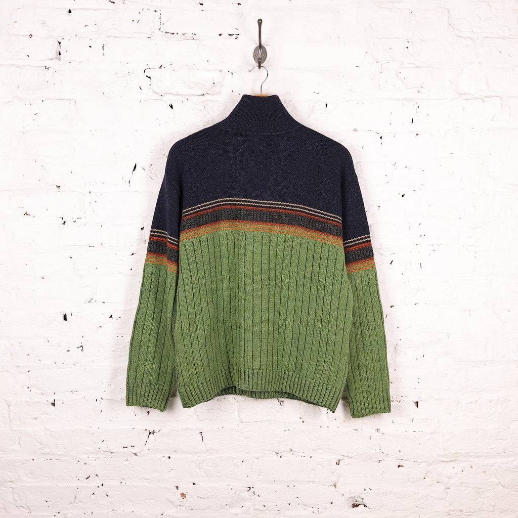 90s 1/4 Zip Stripe Pattern Knit Jumper - Green - M