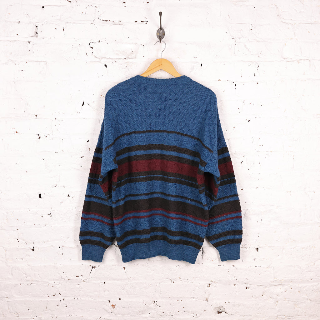 90s Pattern Striped Knit Jumper - Blue - XL