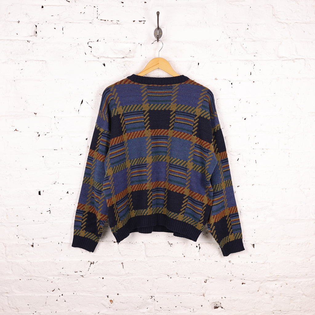 90s Pattern Knit Jumper - Blue - M