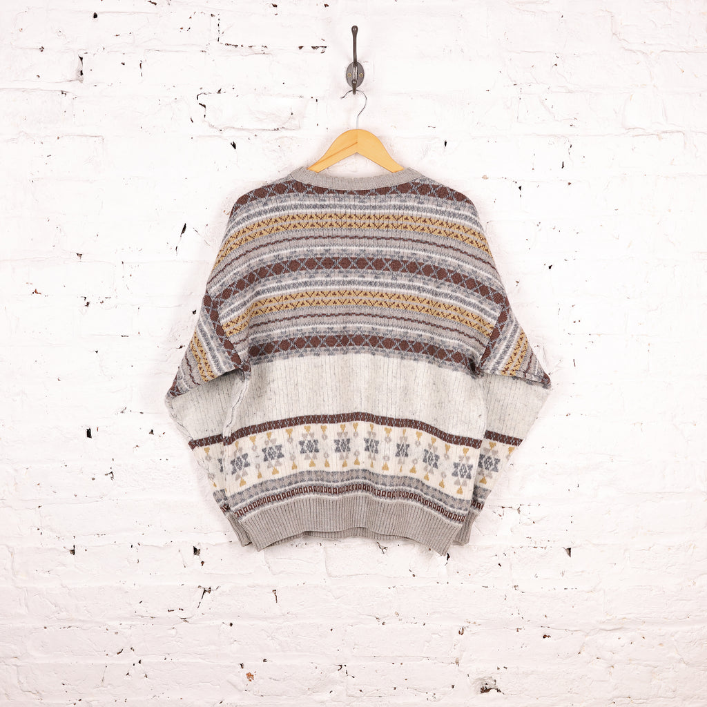 90s Pattern Knit Jumper - Brown - XL