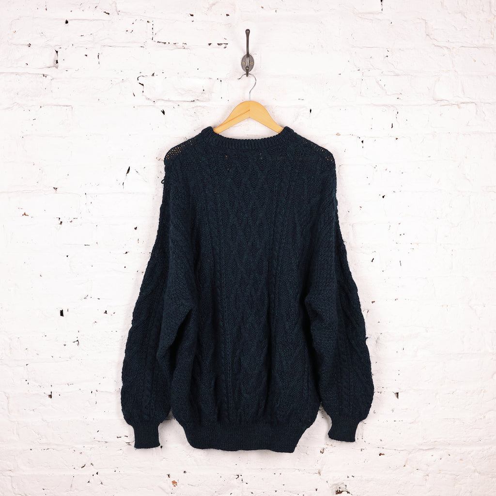 Aran Cable Knit Wool Jumper - Green - XXL