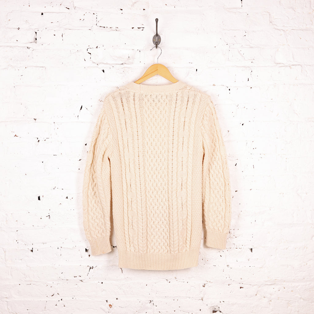 Aran Cable Knit Merino Wool Cardigan - Cream - S