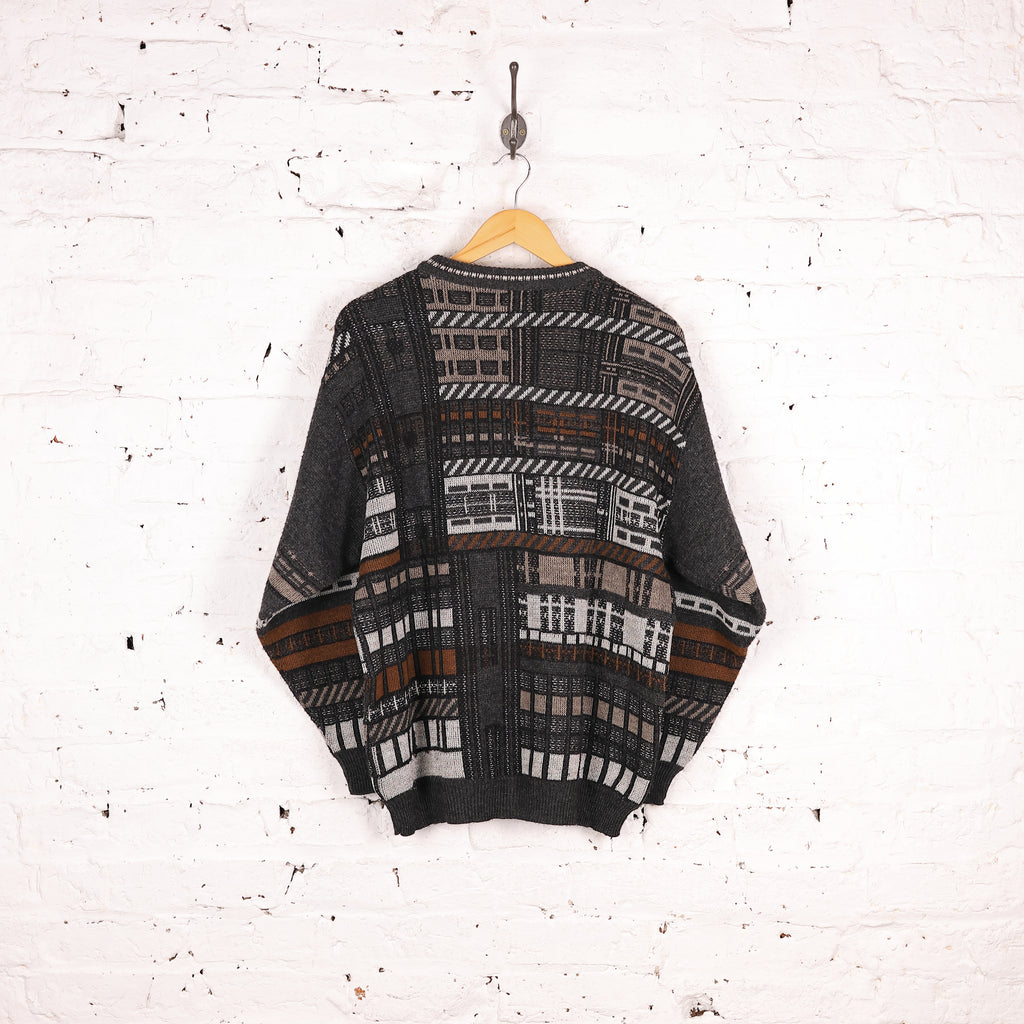 90's Pattern Knit Jumper - Grey - L