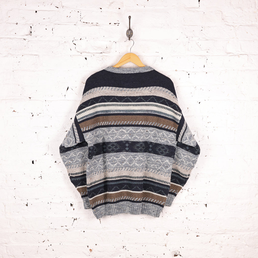 90's Pattern Knit Jumper - Blue - XL