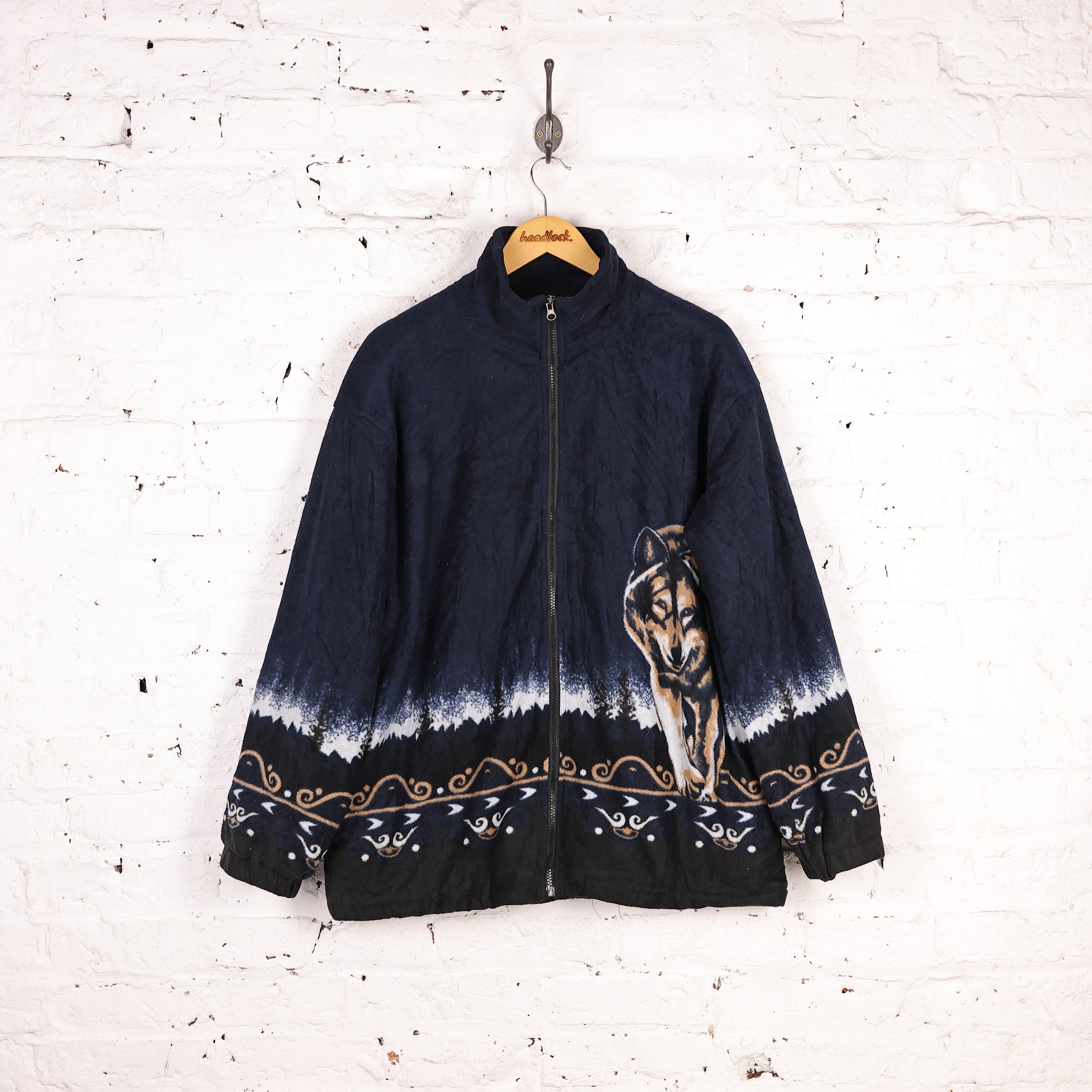 Wolf Zip Up Fleece Jacket - Blue - M – Headlock