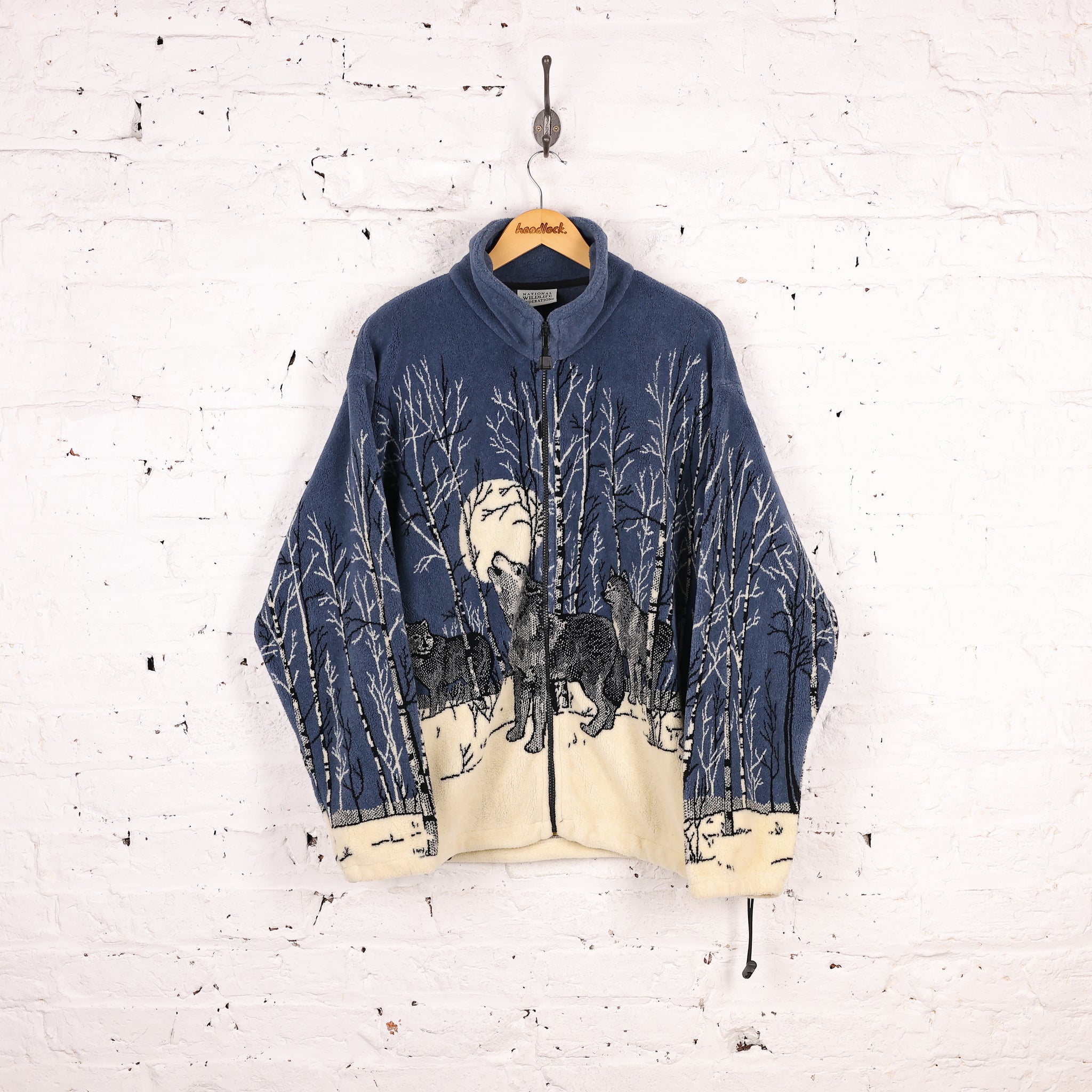 Howling Wolf Zip Up Fleece Jacket - Blue - L – Headlock