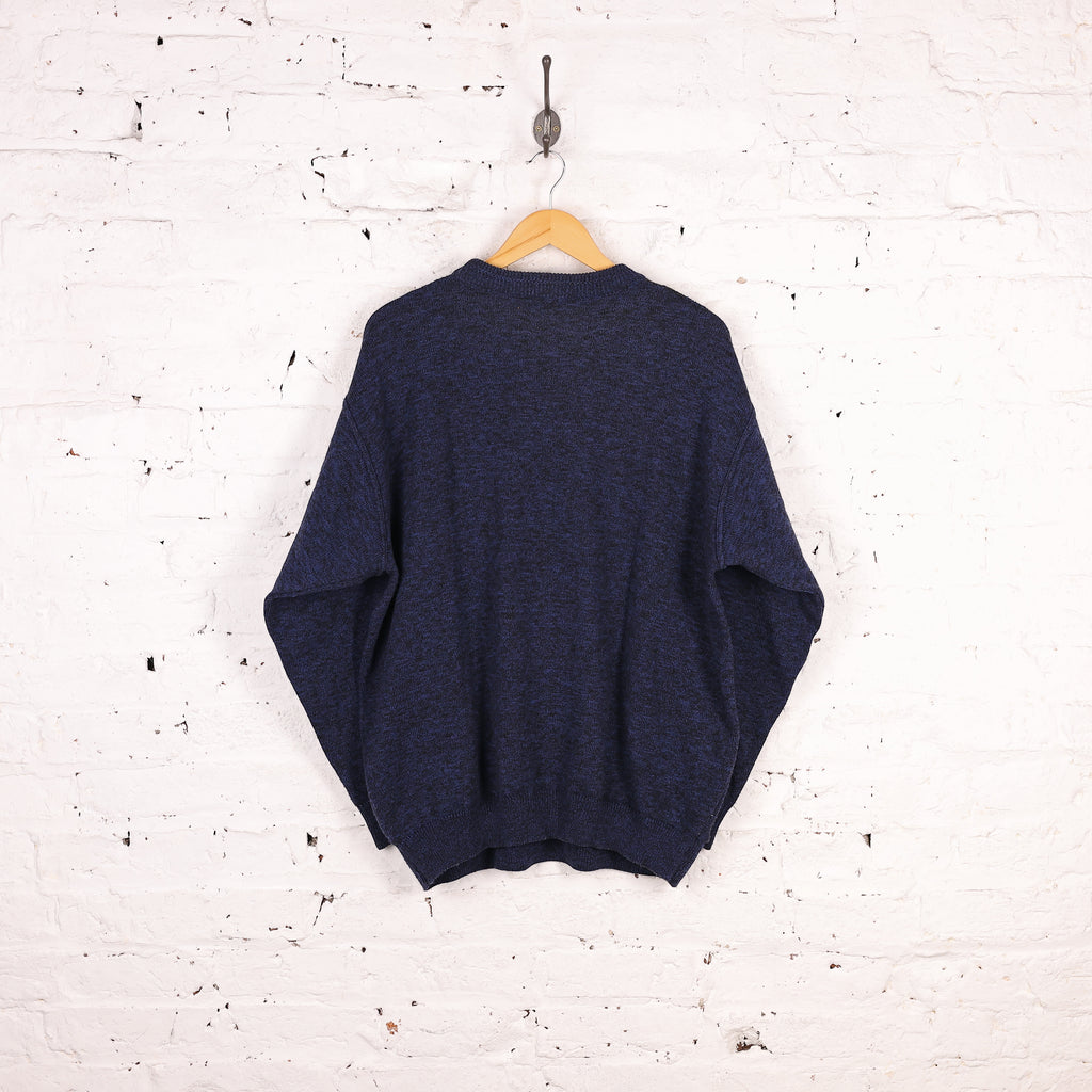 90s Pattern Knit Jumper - Blue - L