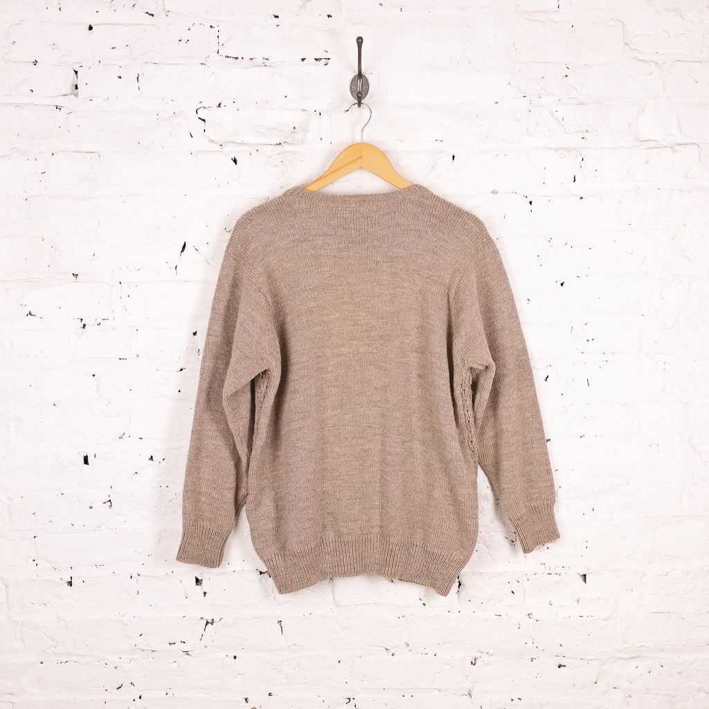 Cable Knit Wool Jumper - Brown - M