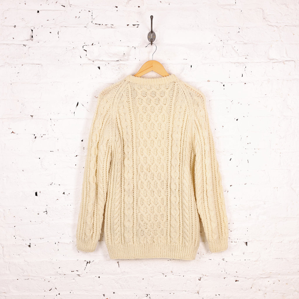 Women's Aran Cable Knit Wool Jumper - Cream - Women's M