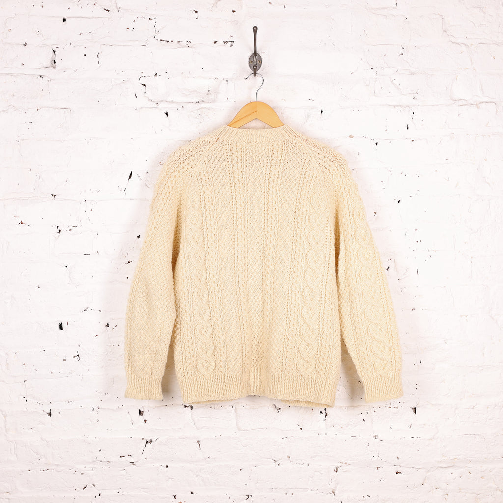 Women's Aran Wool Cable Knit Cardigan - Cream - Women's M