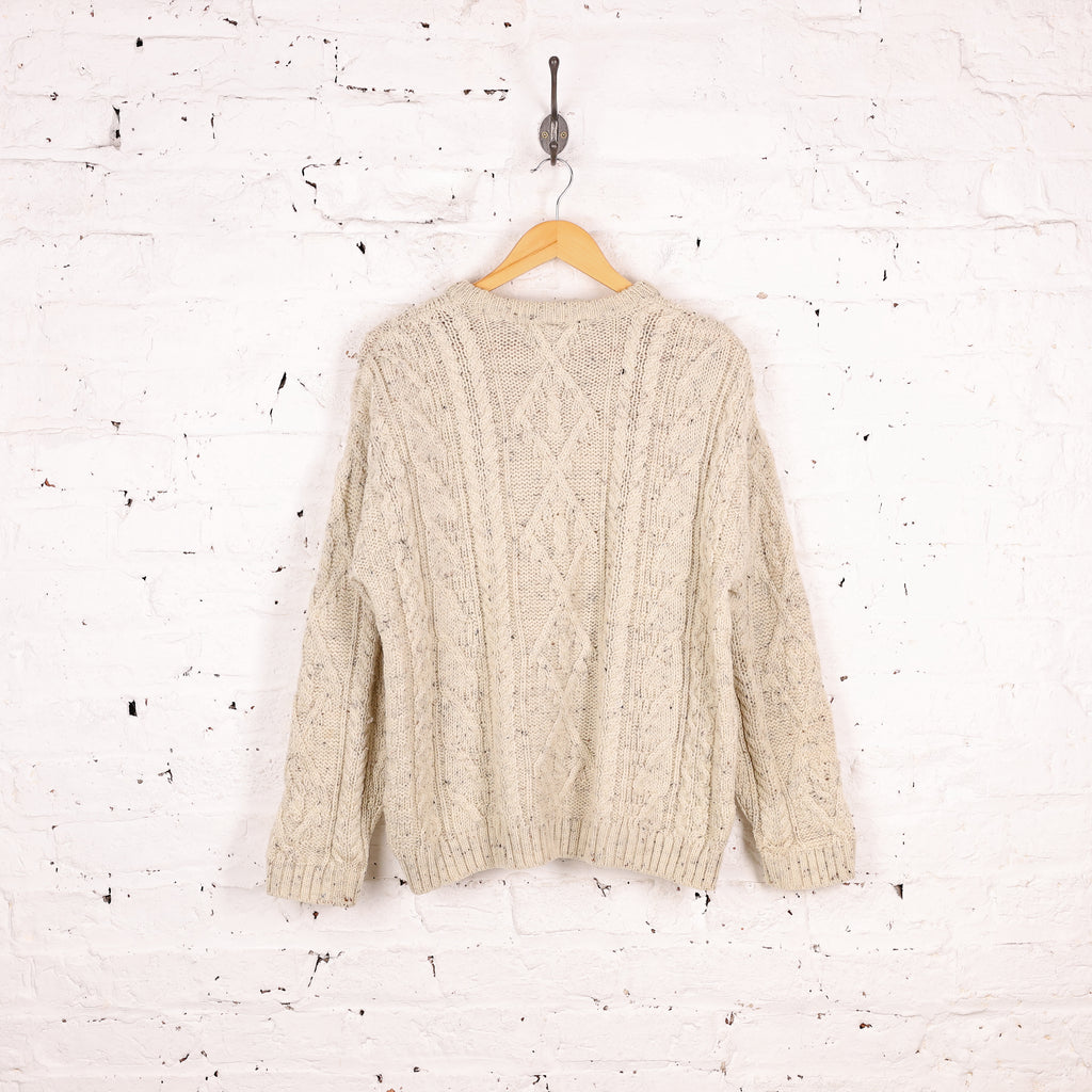 Aran Cable Knit Wool Jumper - Cream - S