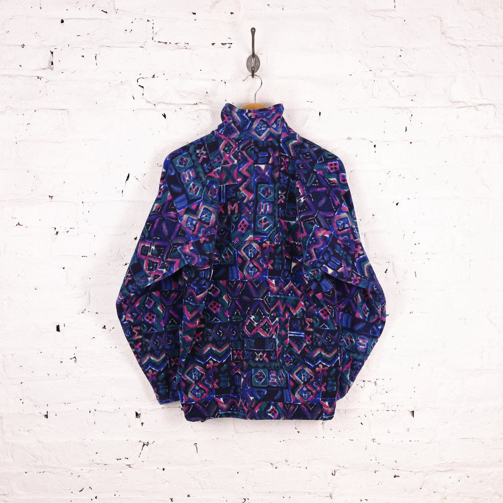 90s Patterned 1/4 Zip Fleece - Purple - L