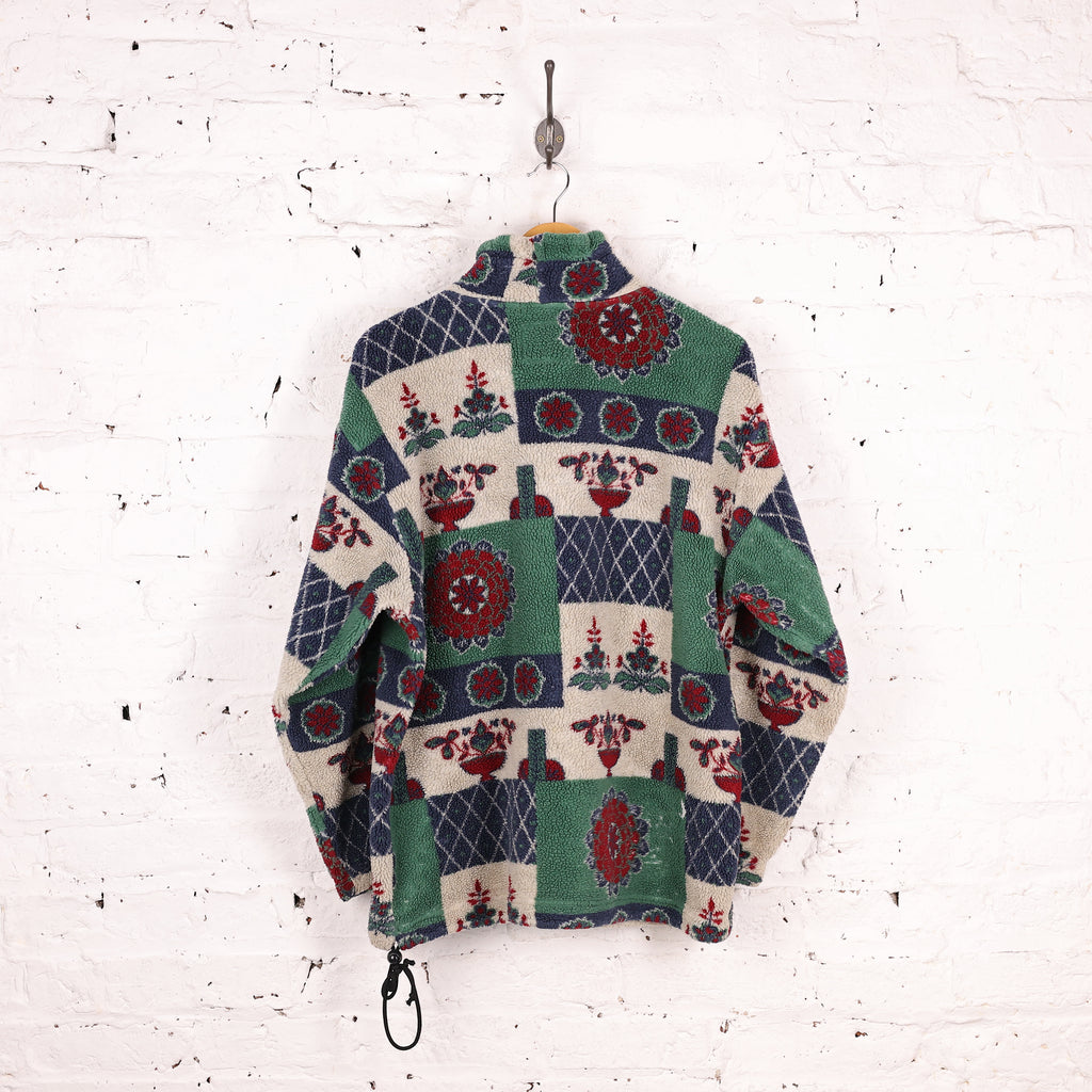 90s Pattern 1/4 Zip Pile Fleece - Green - M