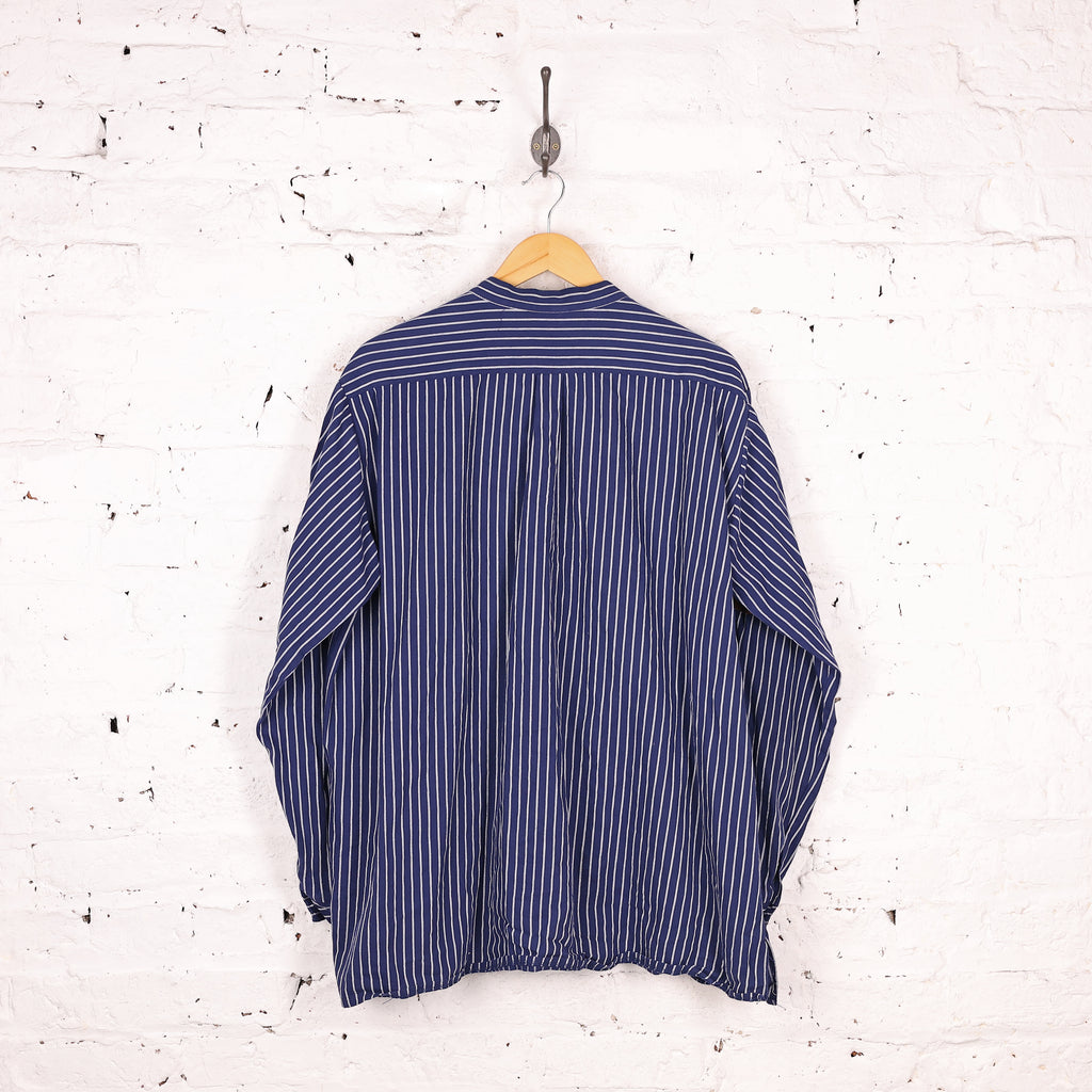 Striped Fisherman Half Button Shirt - Blue - XL