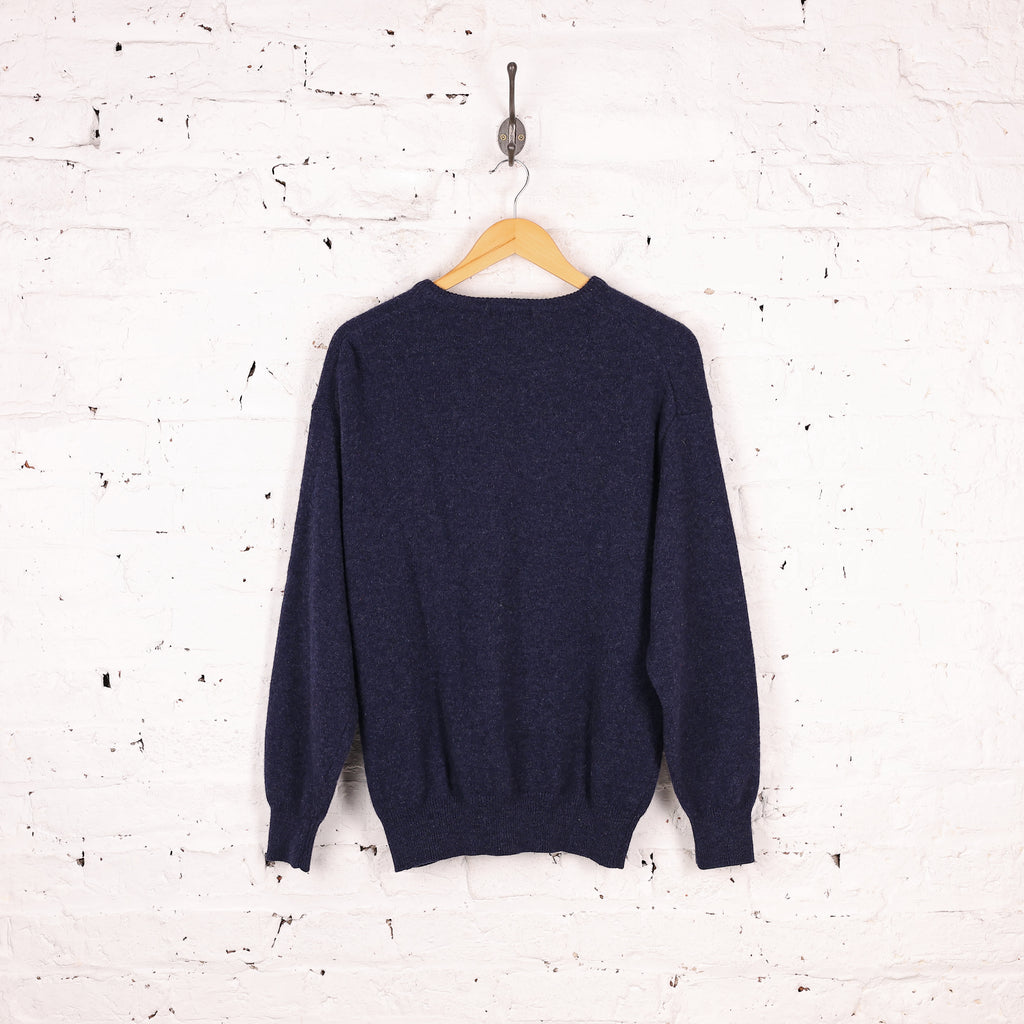 Gant V Neck Lambswool Knit Jumper - Blue - XL