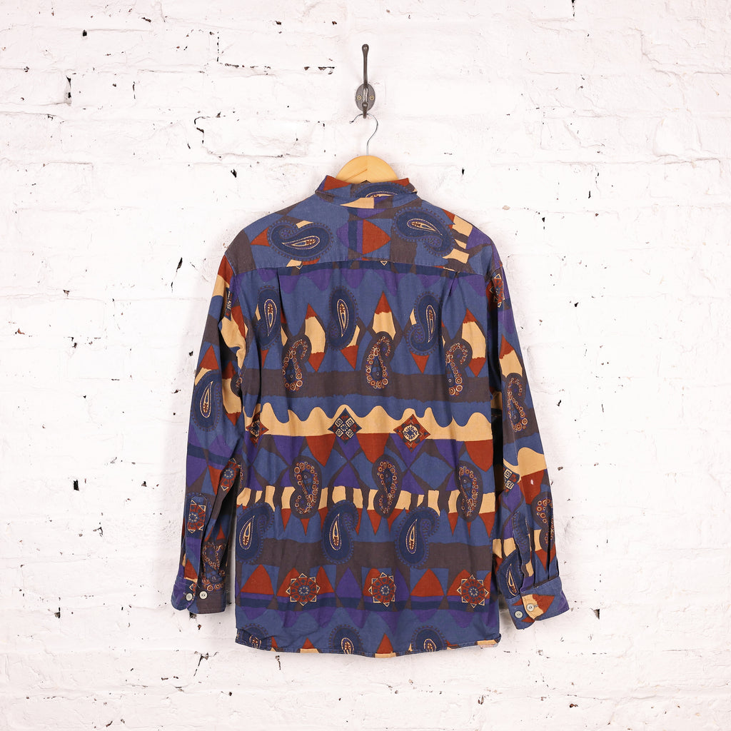 90s Patterned Flannel Shirt - Blue - XL