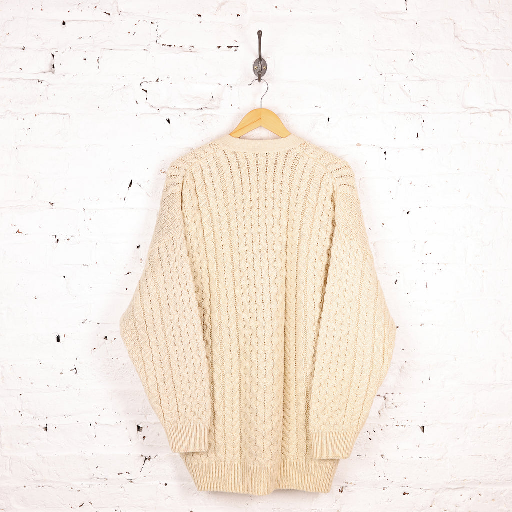 Aran Irish Wool Cable Knit Cardigan - Cream - XL