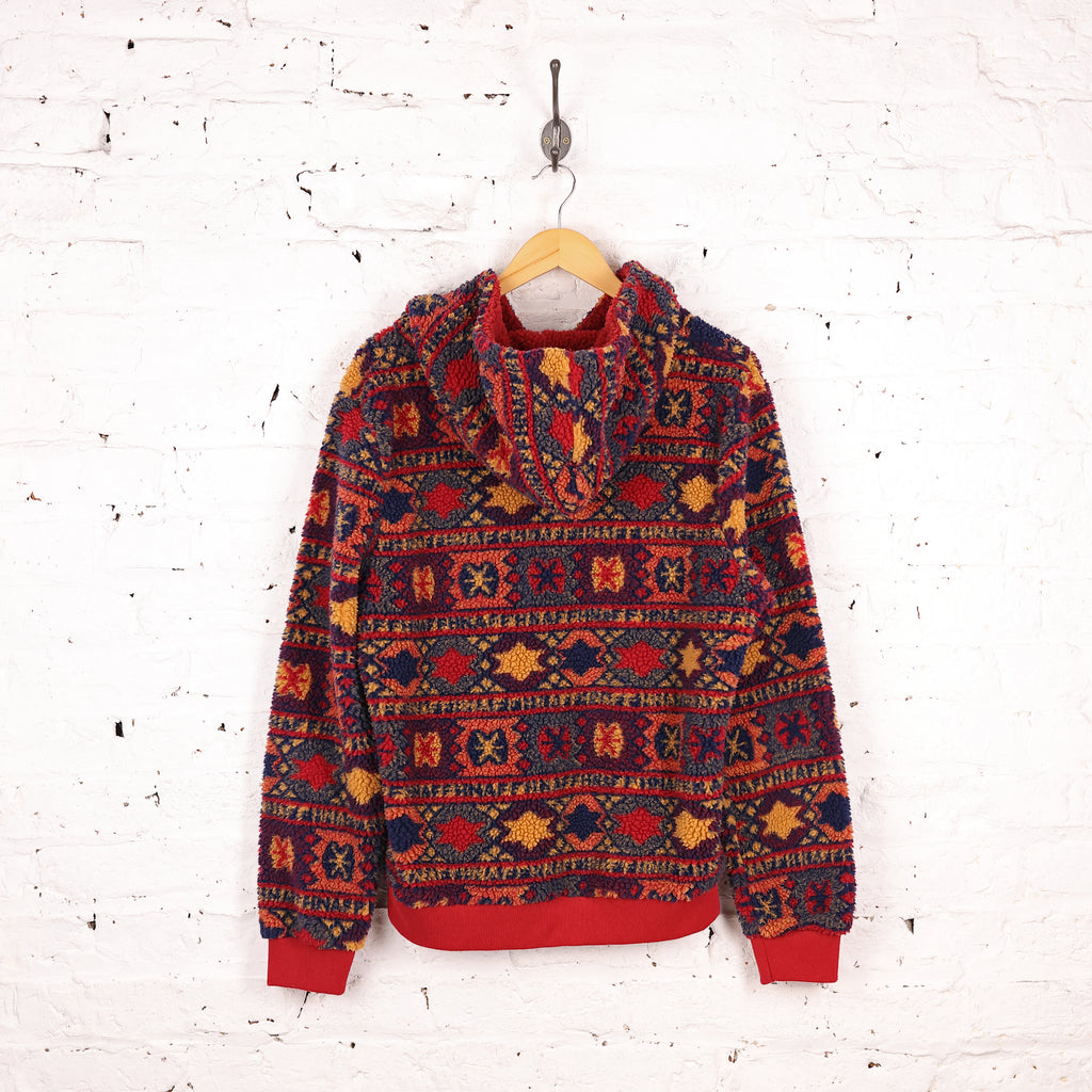 Hooded Patterned Pile Fleece - Red - S
