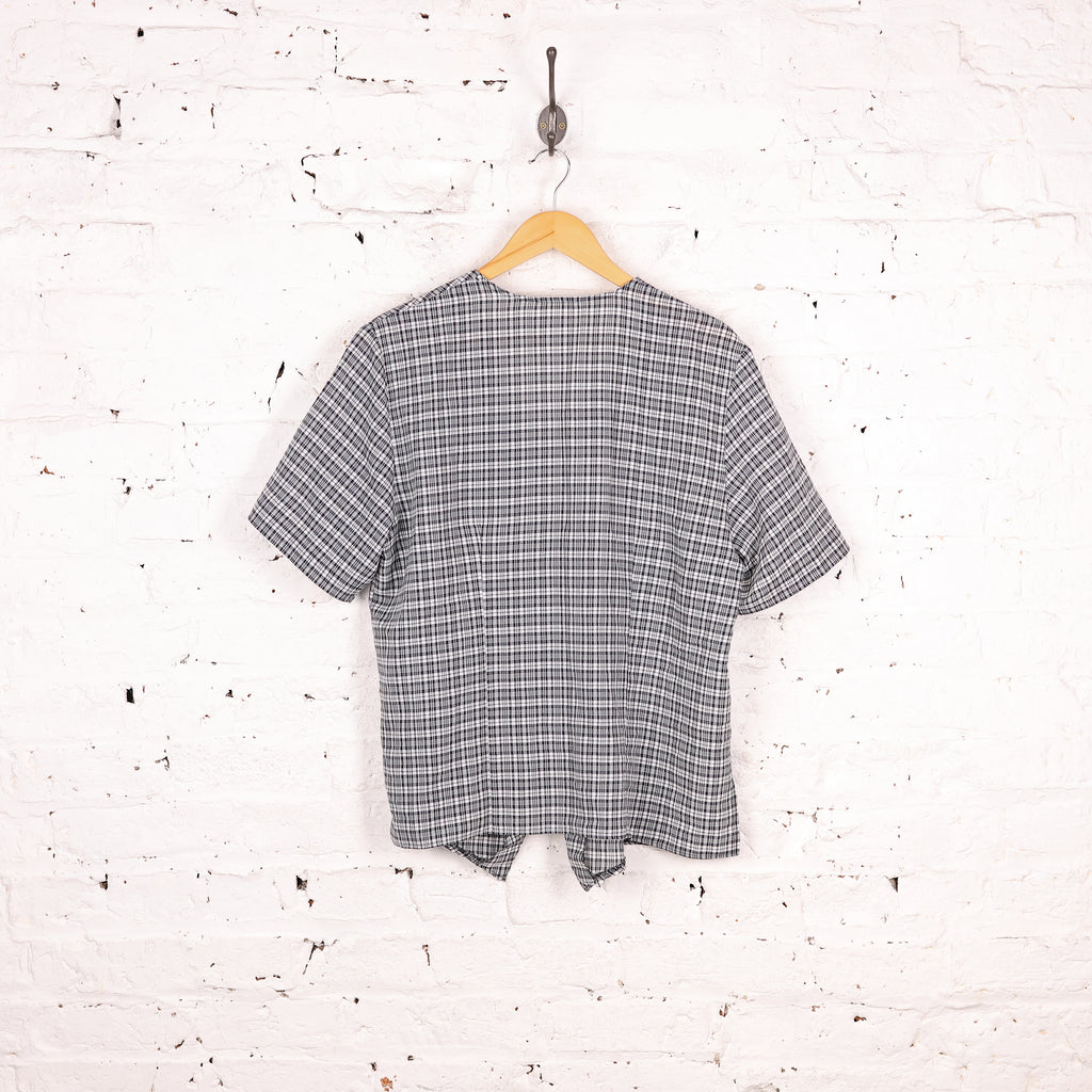 Women's Check Short Sleeve Blouse - White - Women's M