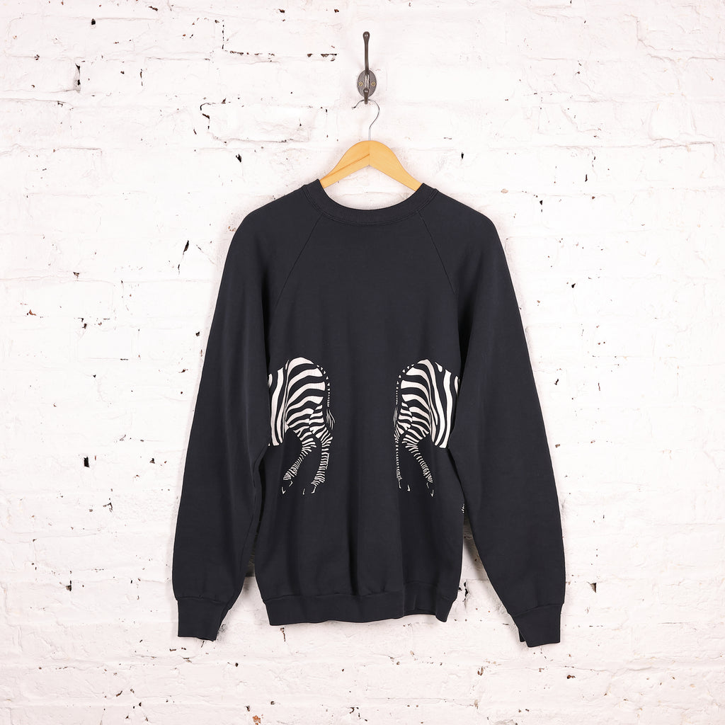 90s Zebra Bronx Zoo American Sweatshirt - Black - XL