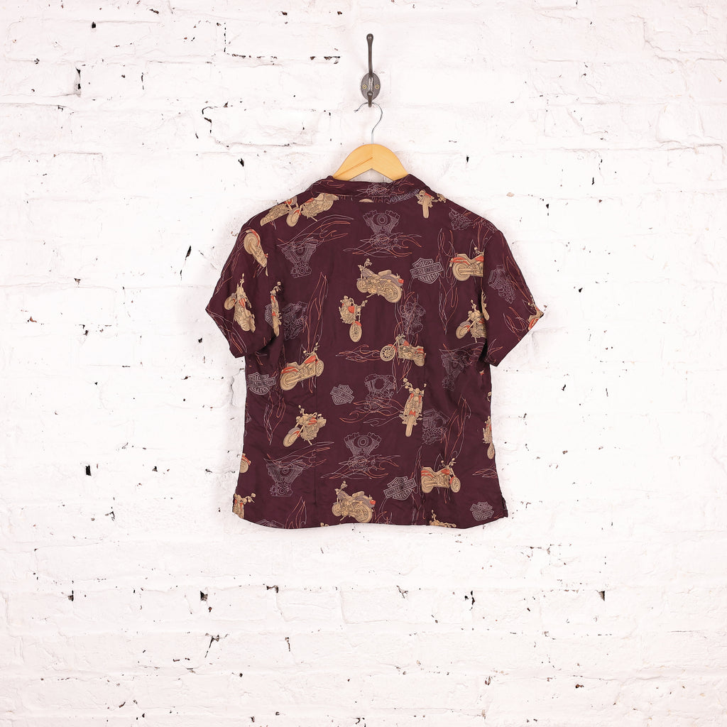Women's Harley Davidson Silk Bikes Blouse - Maroon - Women's M