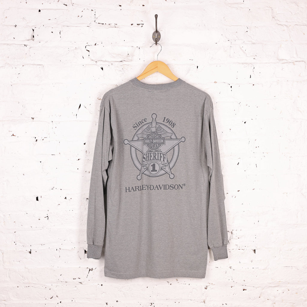 90s Harley Davidson Long Sleeve Sheriff T Shirt - Grey - L