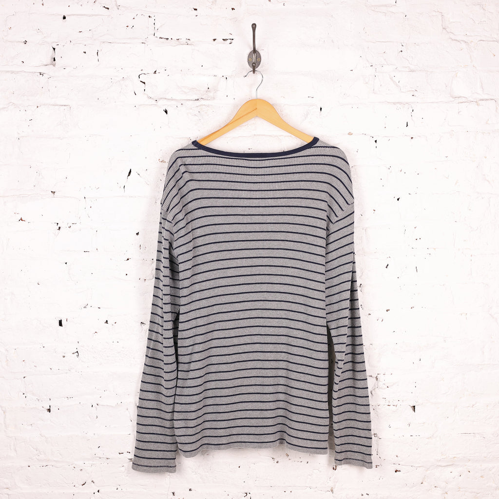Polo Ralph Lauren Long Sleeve Striped Waffle T Shirt - Grey - XL