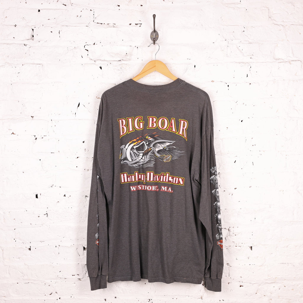 90s Harley Davidson Long Sleeve T Shirt - Grey - XXL
