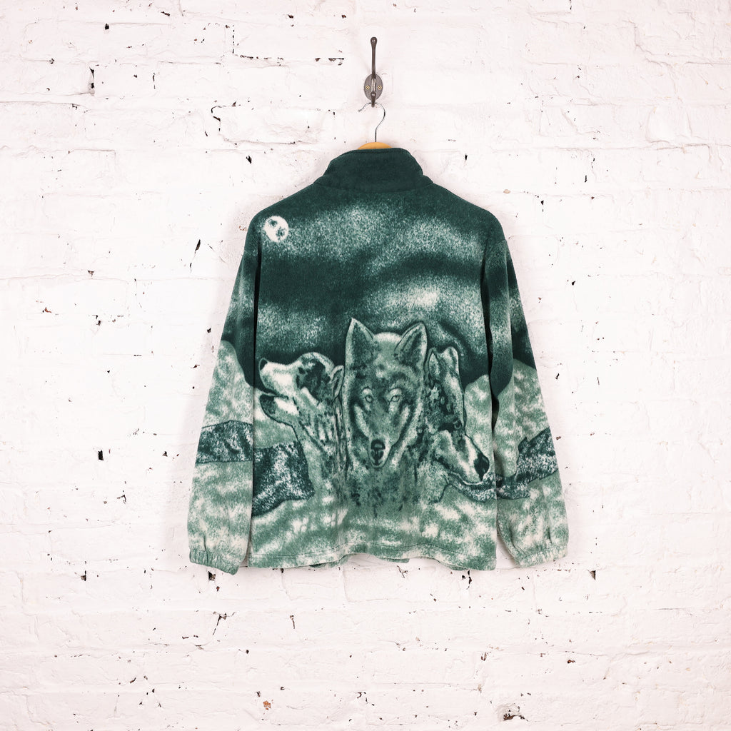 Wolf 90s Zip Up Fleece Jacket - Green - M