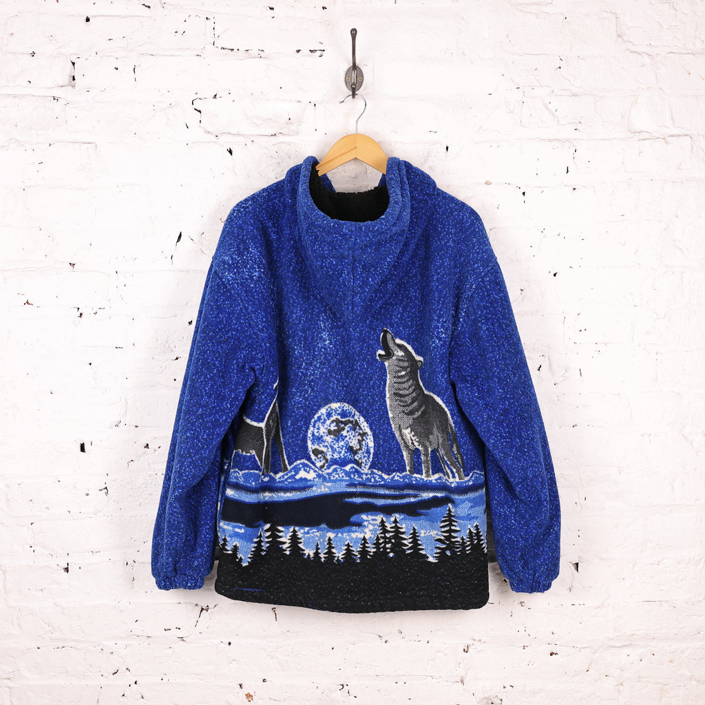 Wolf Hooded Fleece Jacket - Blue - M