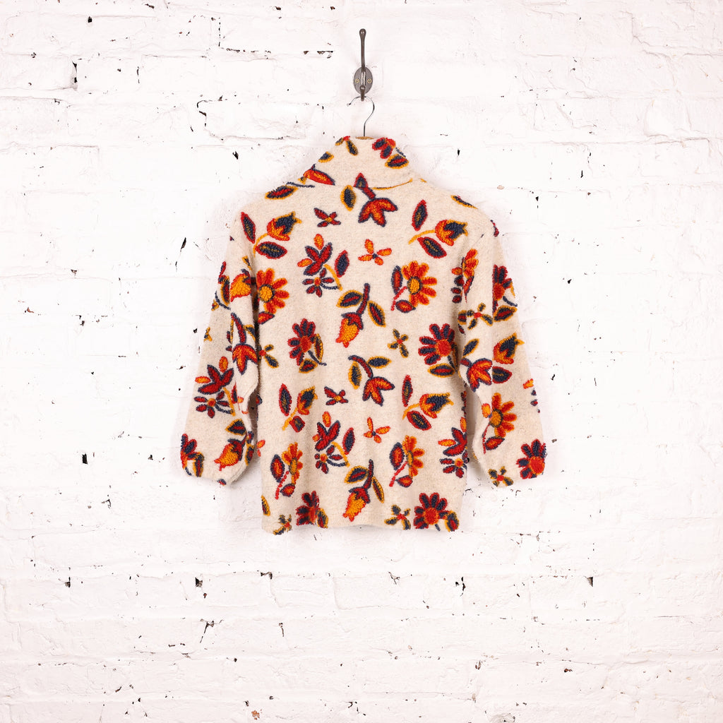 Floral 1/4 Zip Pattern Fleece - Cream - S