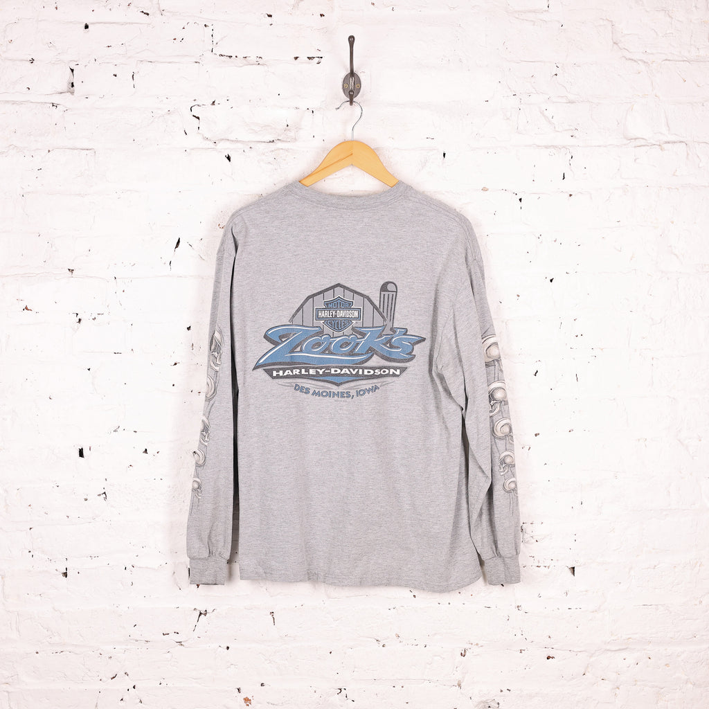 90s Harley Davidson Long Sleeve T Shirt - Grey - L