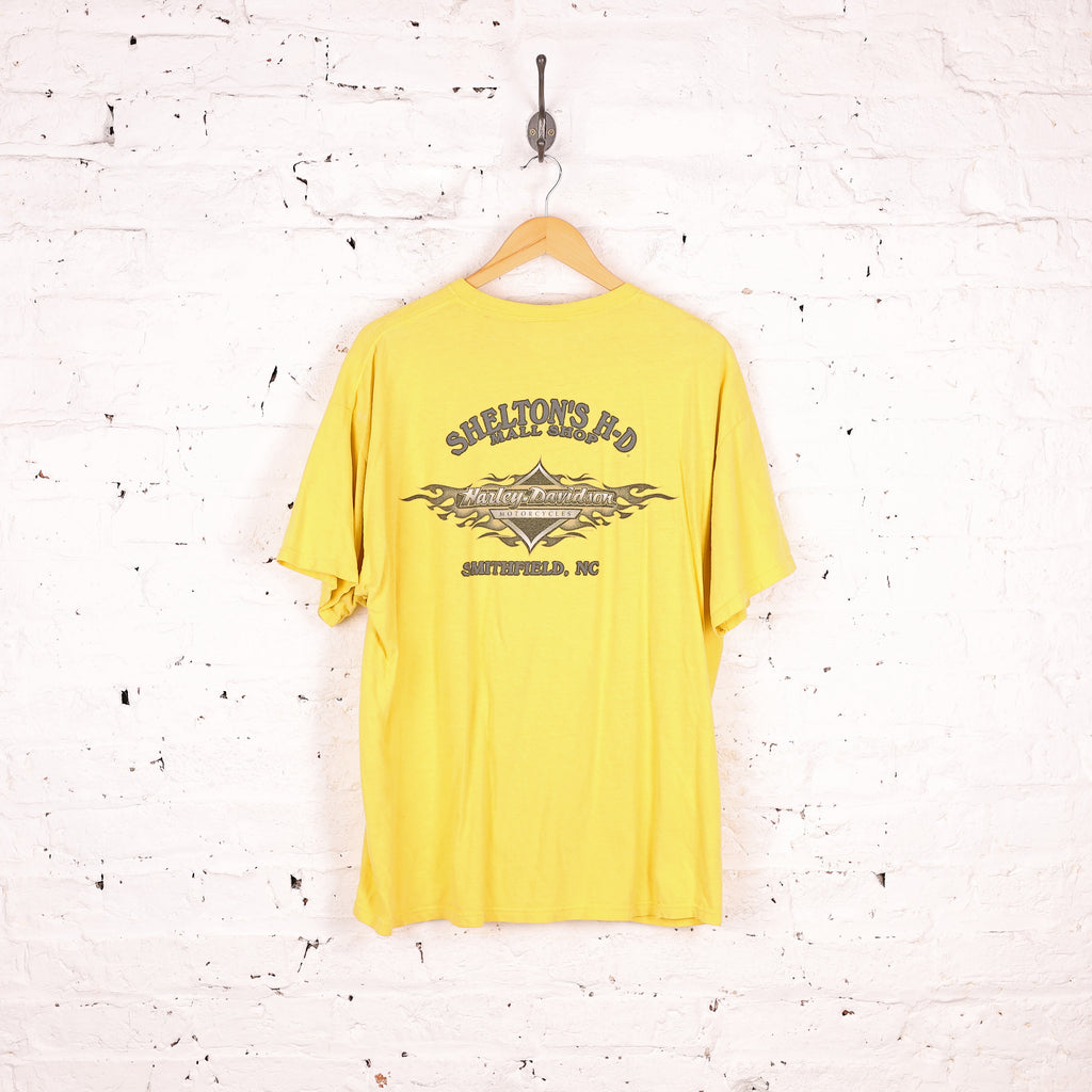 90s Harley Davidson Short Sleeve T Shirt - Yellow - XL