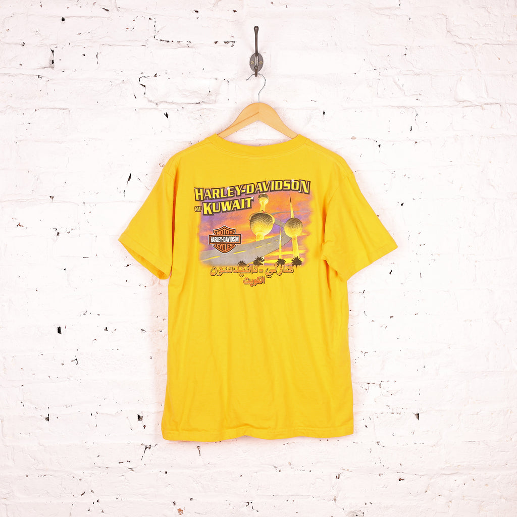 90s Harley Davidson Short Sleeve T Shirt - Yellow - L