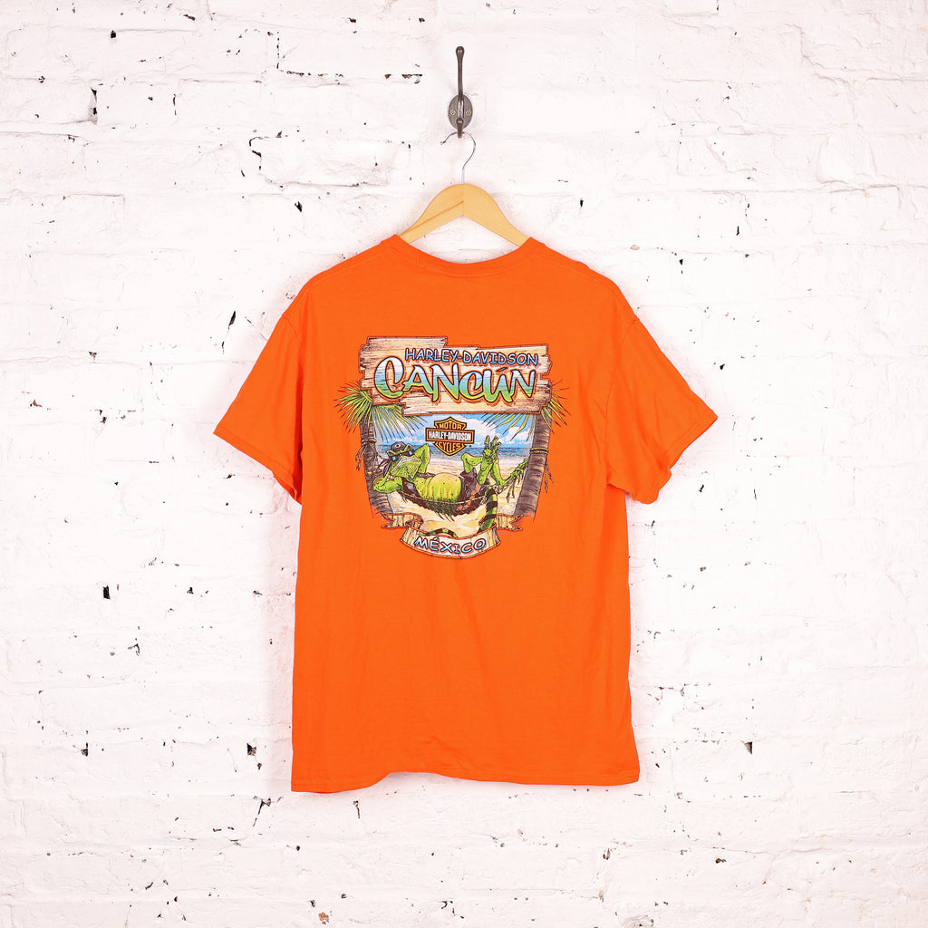 90s Harley Davidson Short Sleeve T Shirt - Orange - L