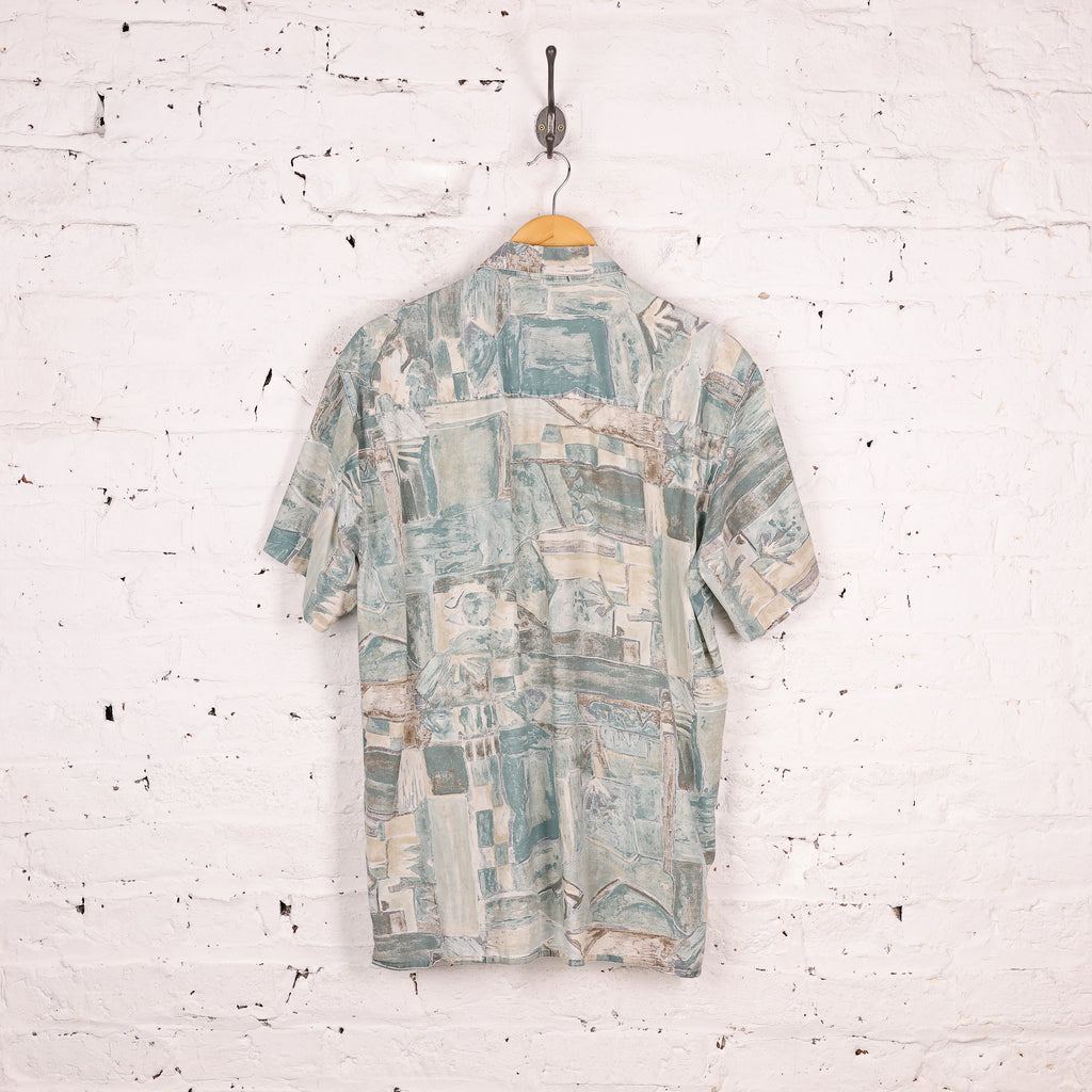 90s Short Sleeve Pattern Shirt - Green - M