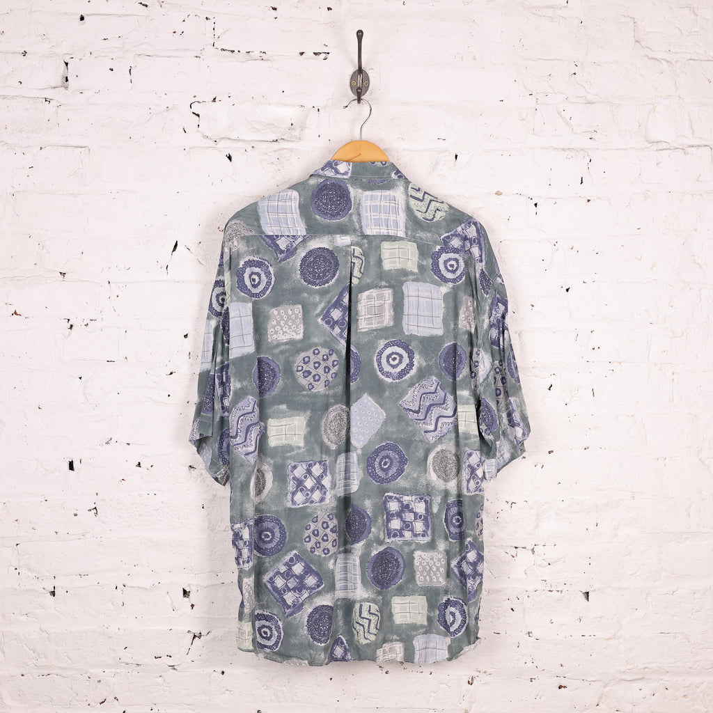90s Short Sleeve Pattern Shirt - Green - XXL