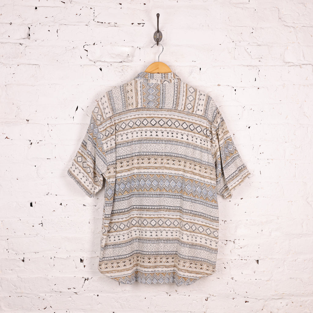 90s Short Sleeve Pattern Shirt - Beige - XL