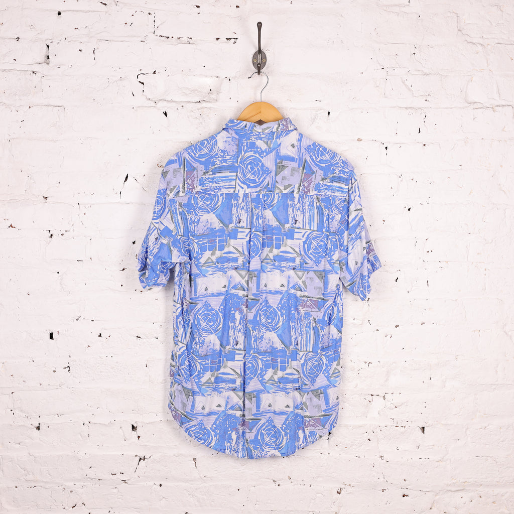 90s Pattern Short Sleeve Shirt - Blue - M
