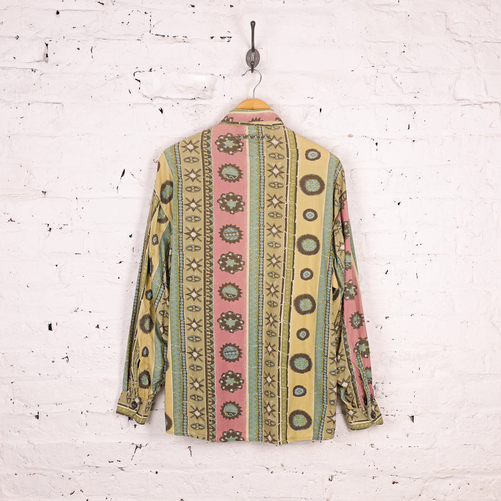 90s Long Sleeve Pattern Shirt - Green - M