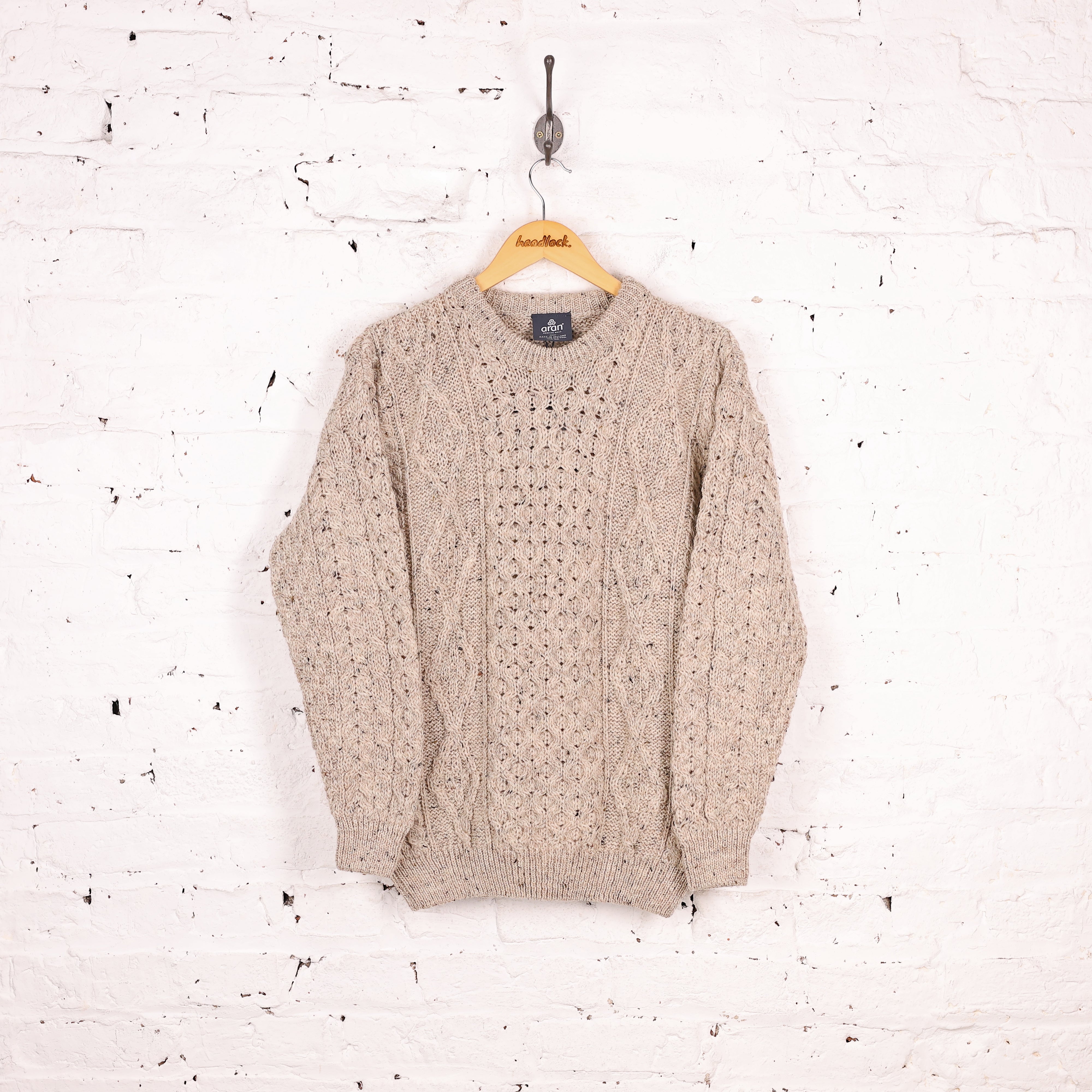 Aran Cable Knit Wool Jumper Beige L – Headlock