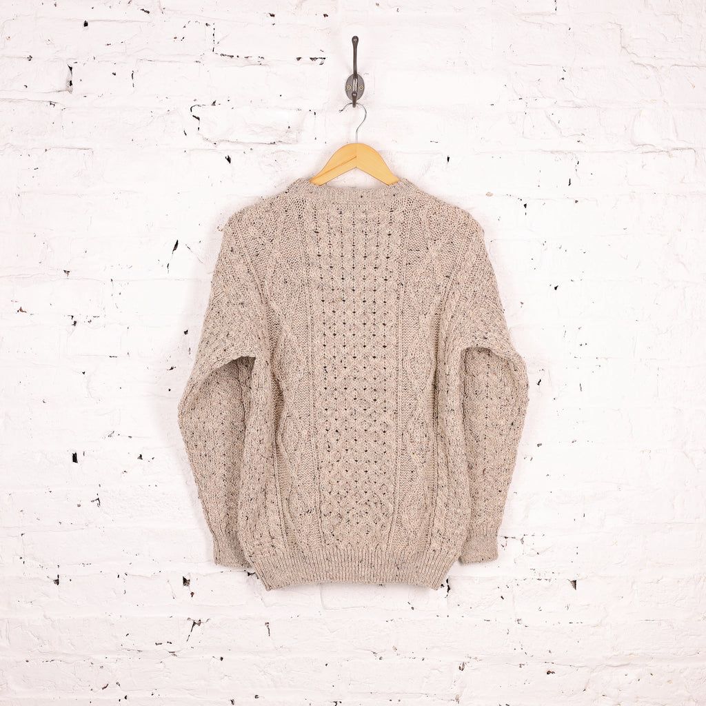 Aran Cable Knit Wool Jumper - Beige - L