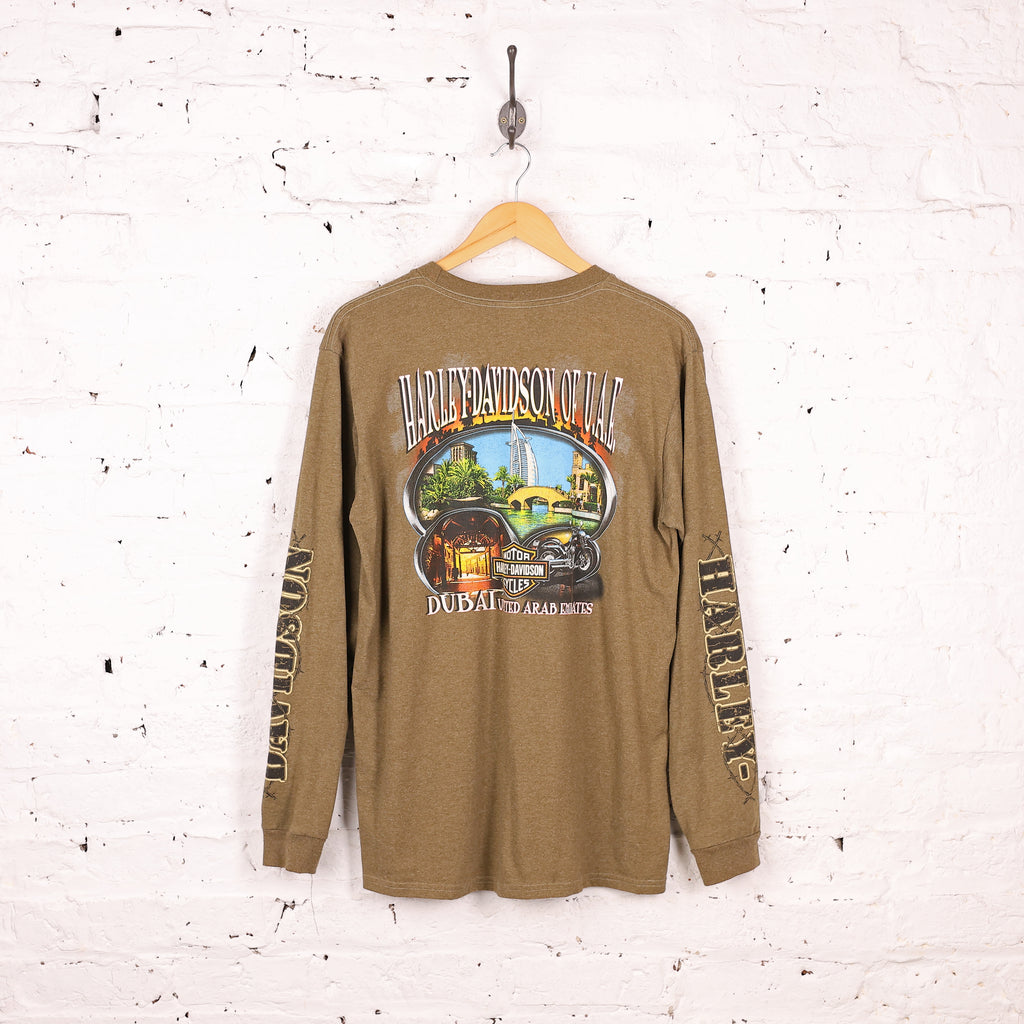 Harley Davidson Dubai UAE Long Sleeve Pocket T Shirt - Green - L