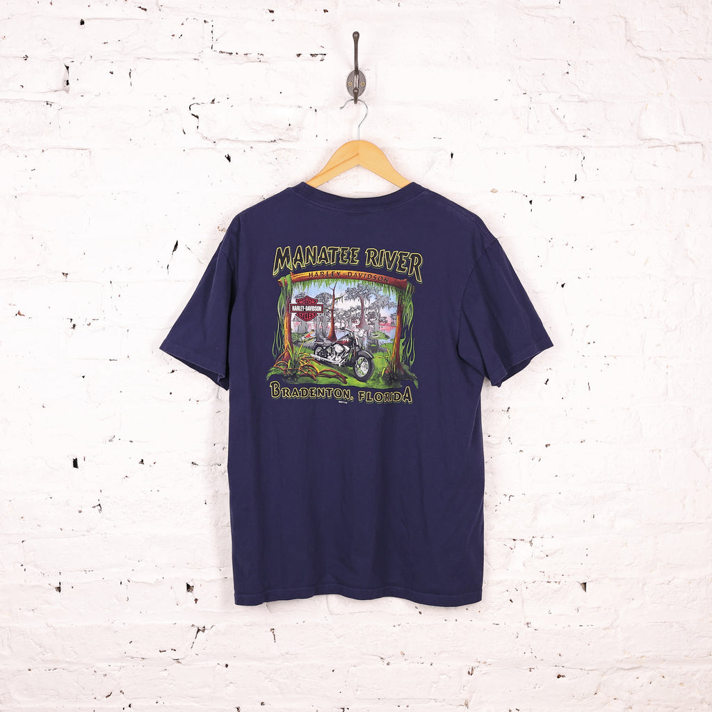 Harley Davidson Manatee River Florida Pocket T Shirt - Blue - L