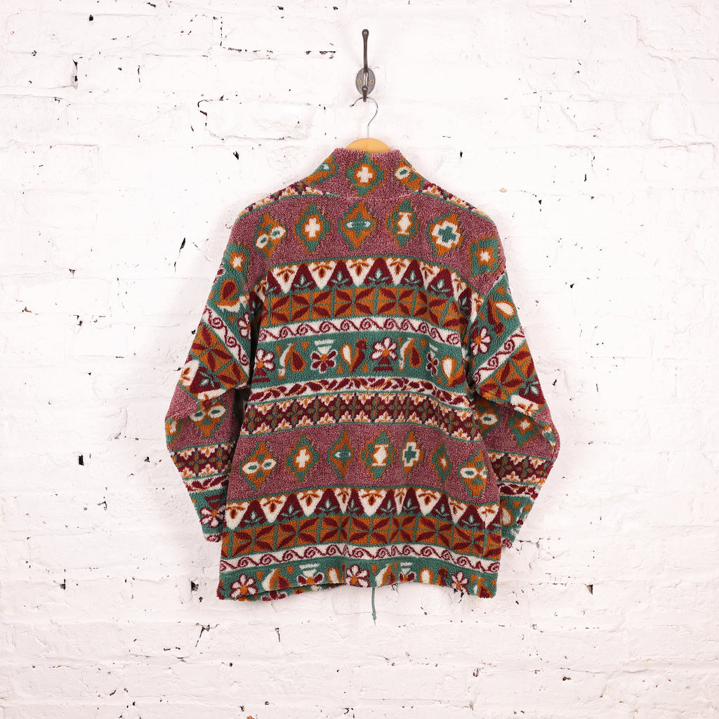 90s 1/4 Zip Pattern Pile Fleece - Purple - S