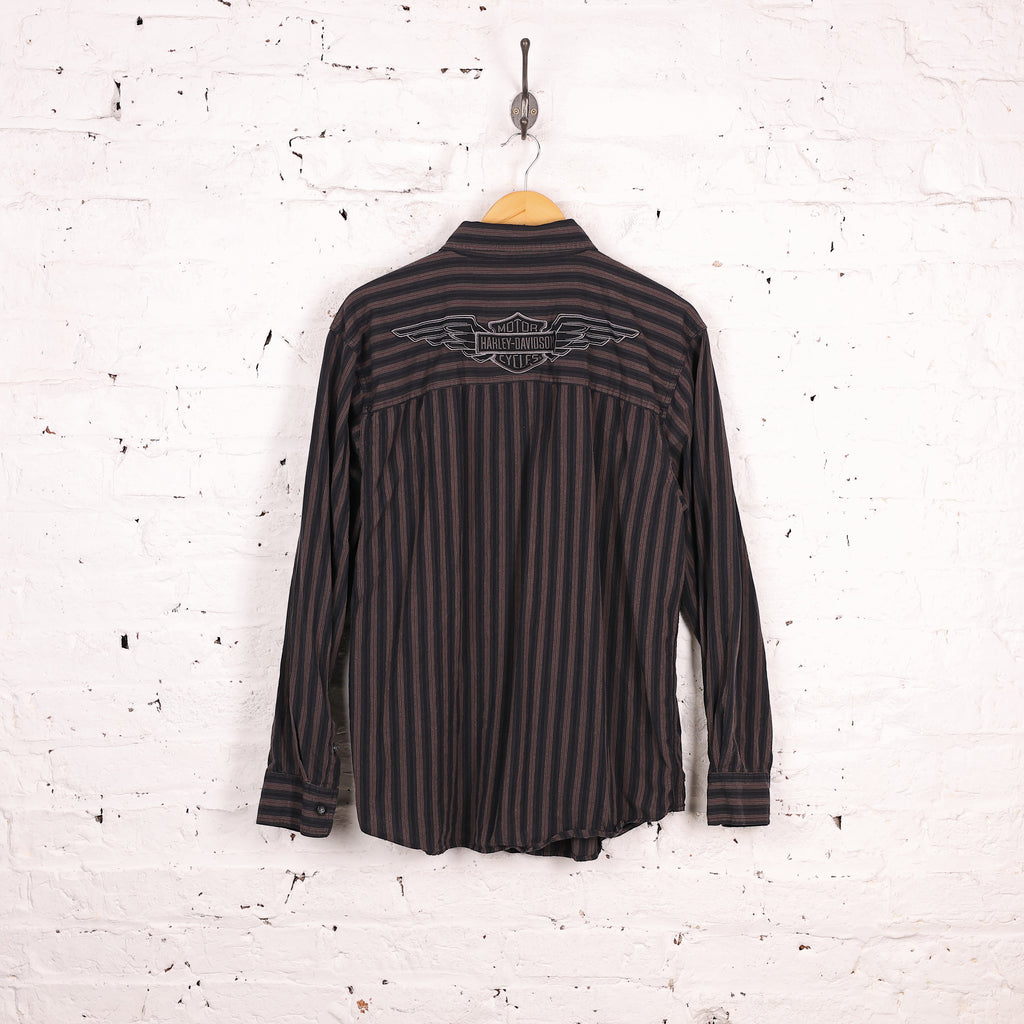 Harley Davidson Striped Long Sleeve Shirt - Brown - M