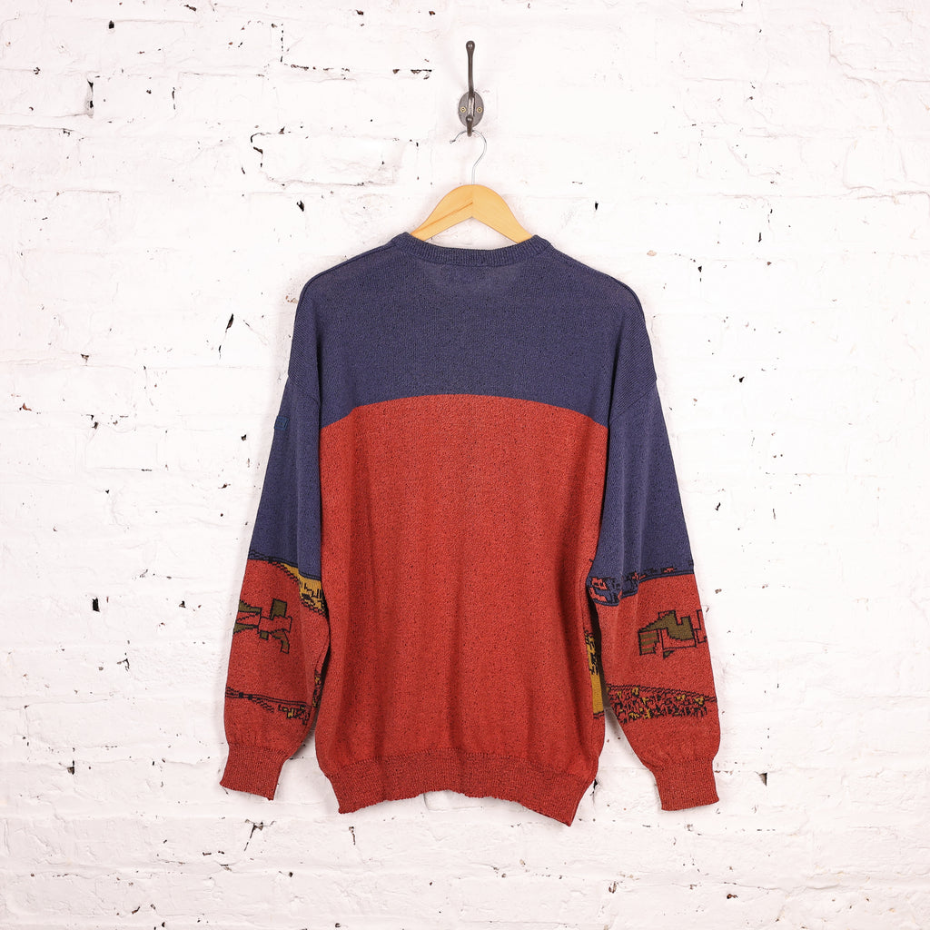 90s Pattern Knit Jumper - Red - XL